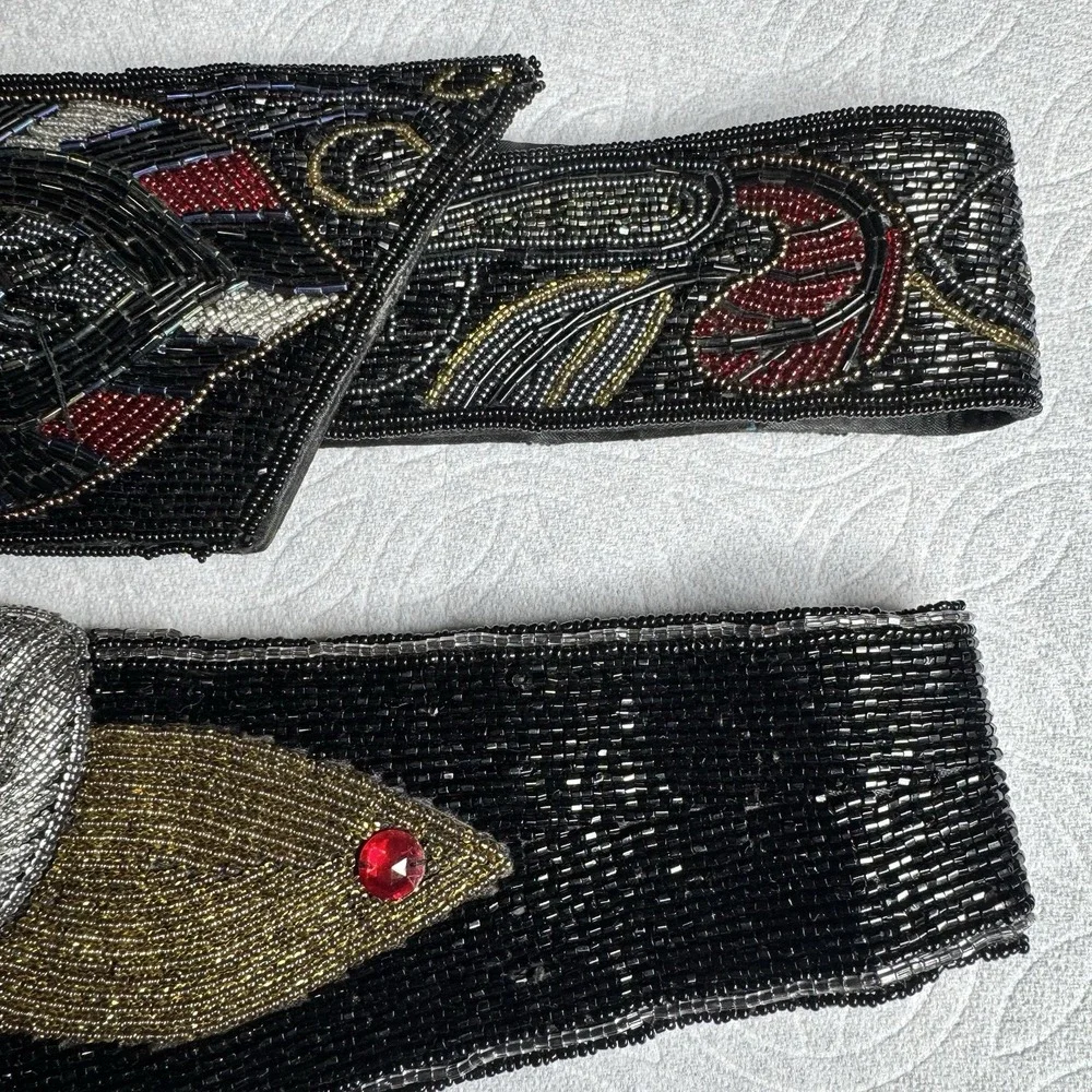 Vintage 70s 80s‎ 90s Disco Multi-Color Sequence Beaded Women's Sash Satin Belts